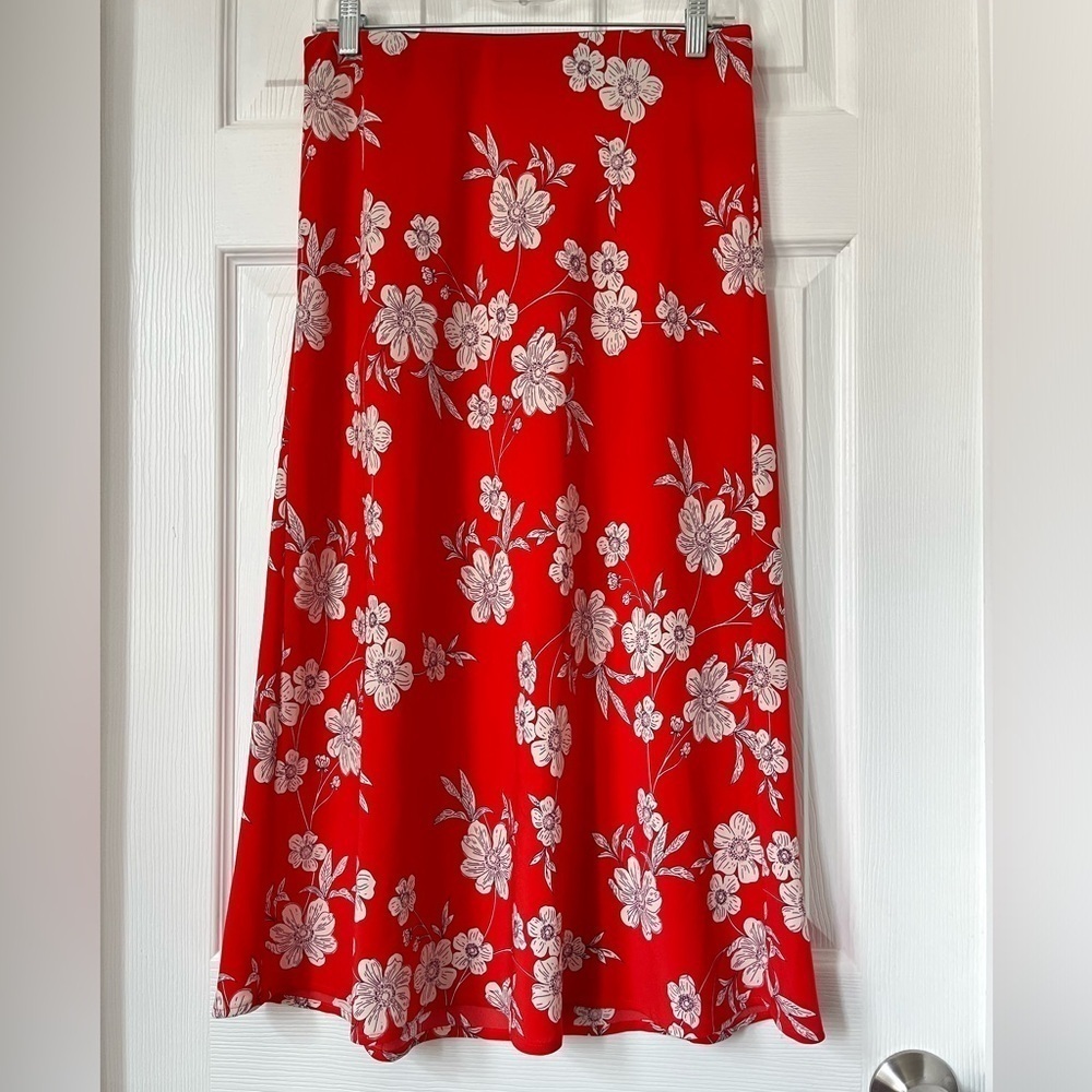 Sanctuary Floral Printed Midi Skirt Poppy Red Size Large